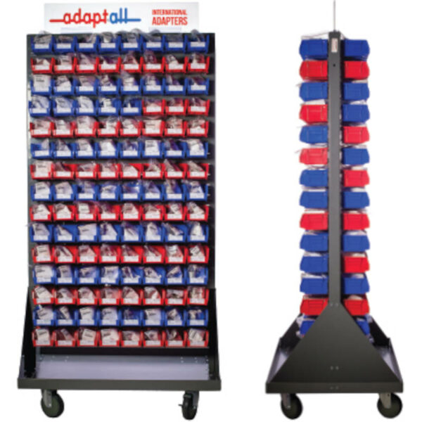 240+ Piece British and Metric Adapters Stock Program with Bins and Rolling Rack